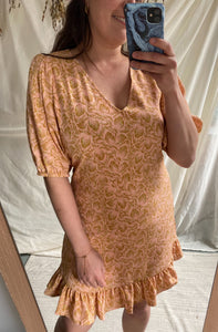 Dress Josie Peach Leaves Print -  Lofty Manner