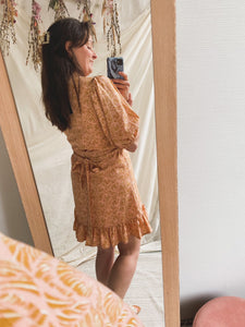 Dress Josie Peach Leaves Print -  Lofty Manner