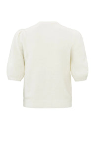 Short Puff Sleeve Cardigan Wool White - YAYA