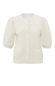 Short Puff Sleeve Cardigan Wool White - YAYA